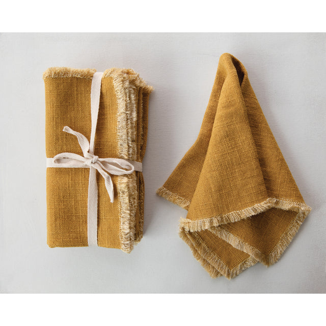 GOLDEN LINEN BLEND FRINGED NAPKINS (set of 4) | ENTERTAINING