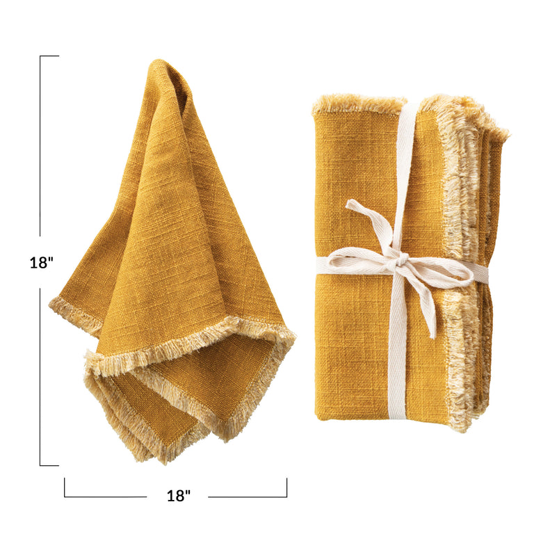GOLDEN LINEN BLEND FRINGED NAPKINS (set of 4) | ENTERTAINING