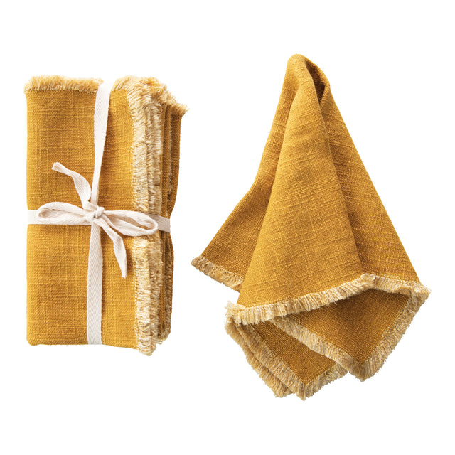 GOLDEN LINEN BLEND FRINGED NAPKINS (set of 4) | ENTERTAINING