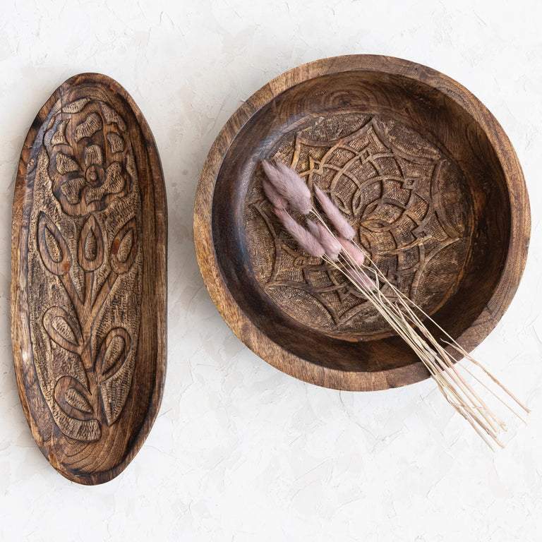 CARVED MANGO WOOD BOWL | ENTERTAINING