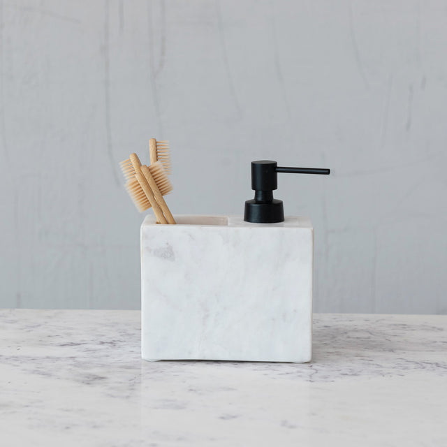 WHITE MARBLE SOAP & BRUSH HOLDER | BATH