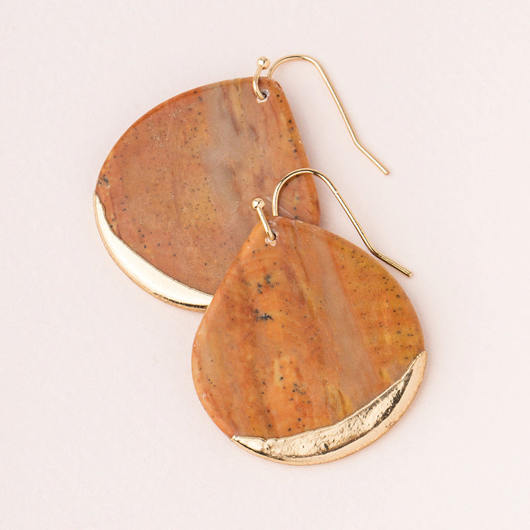 STONE DIPPED TEARDROP EARRING - PETRIFIED WOOD & GOLD | JEWELRY