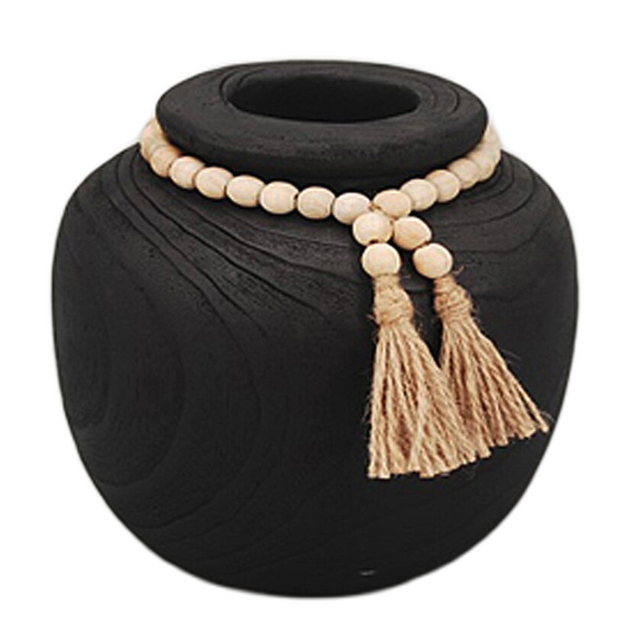 BLACK ROUND TASSELLED VASE | VASES