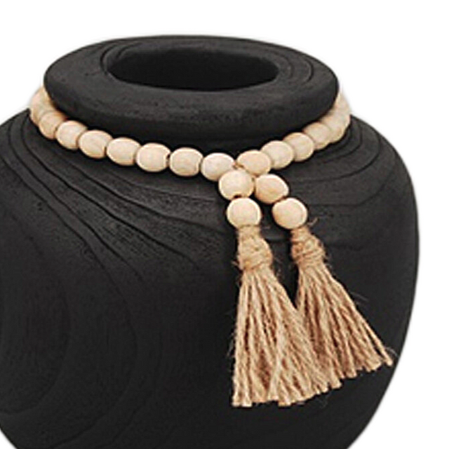 BLACK ROUND TASSELLED VASE | VASES