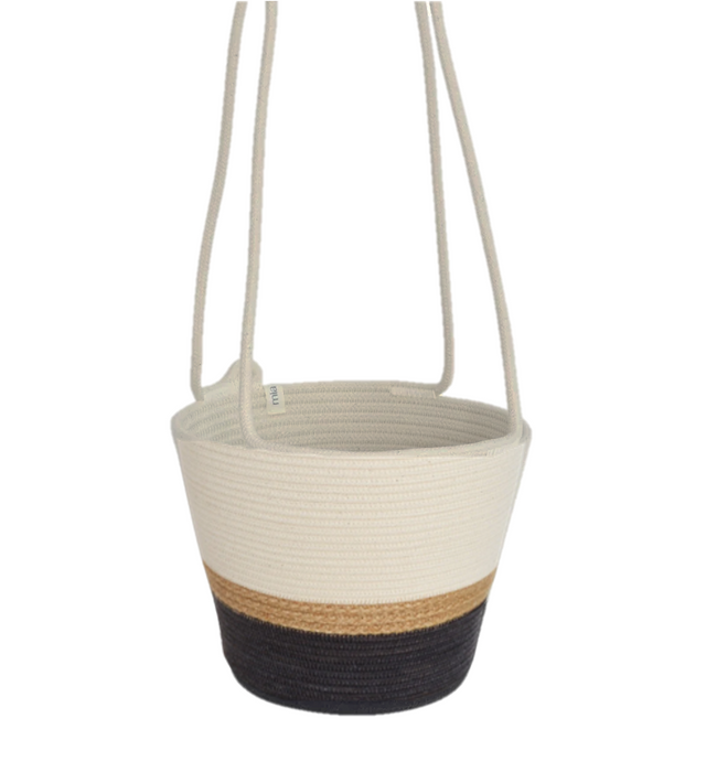 JUTE & BLACK BLOCK COTTON HANGING PLANTER (SOUTH AFRICA)