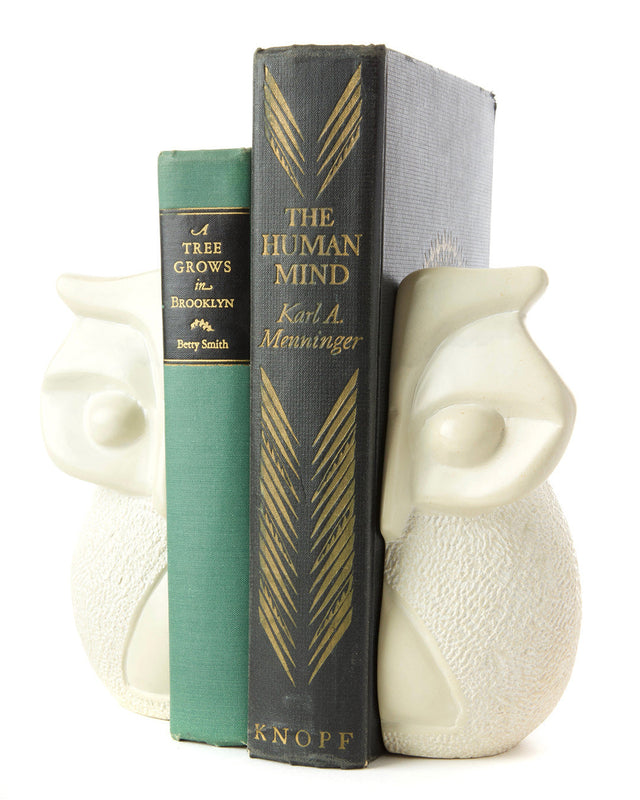 NATURAL WHITE SOAPSTONE WISE OWL BOOKENDS (KENYA)