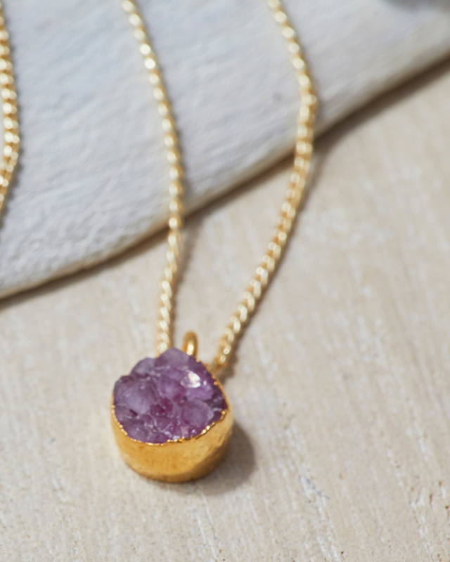 DRUSY PENDANT NECKLACE PURPLE| JEWELRY