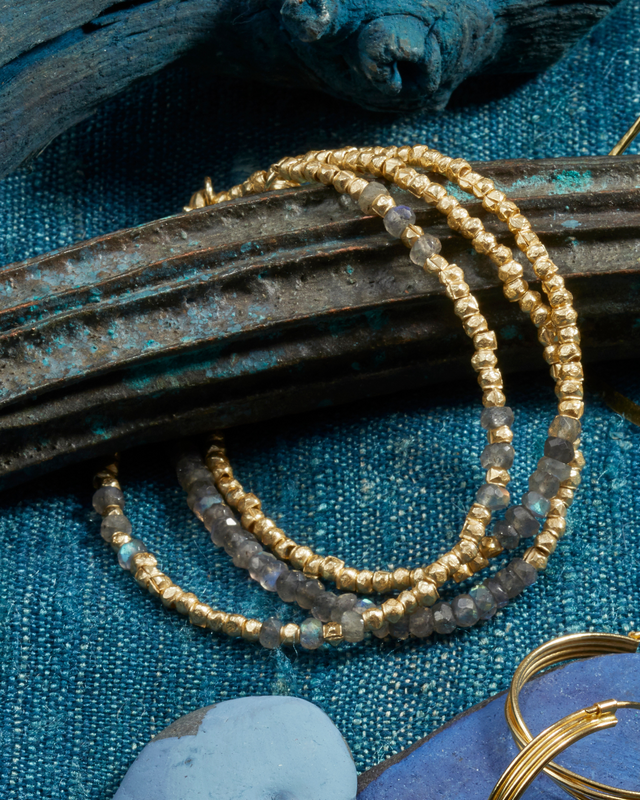 LABRADORITE AND BRASS BRACELETS SET OF 3| JEWELRY