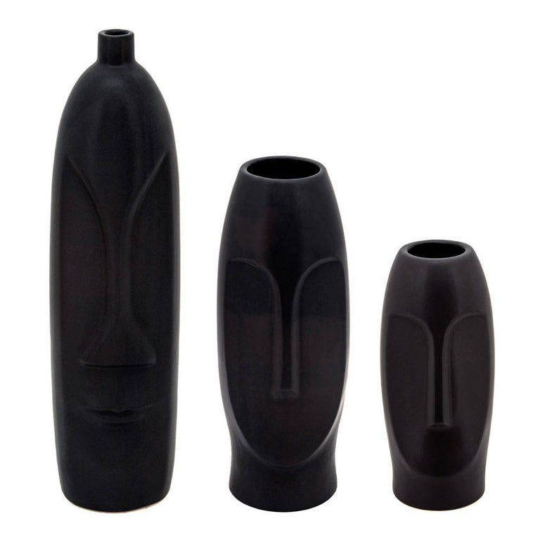 BLACK CERAMIC FACE VASES | VASES