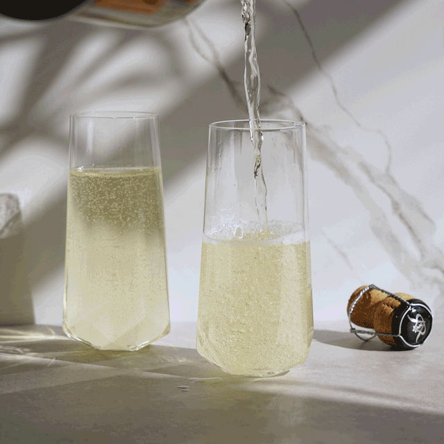 FACETED CRYSTAL STEMLESS CHAMPAGNE FLUTES
