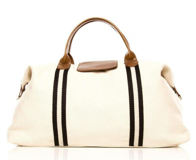 WHITE CANVAS STRIPED DUFFEL