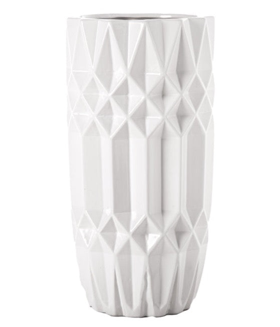 WHITE CRYSTAL CUT CERAMIC VASE | VASES