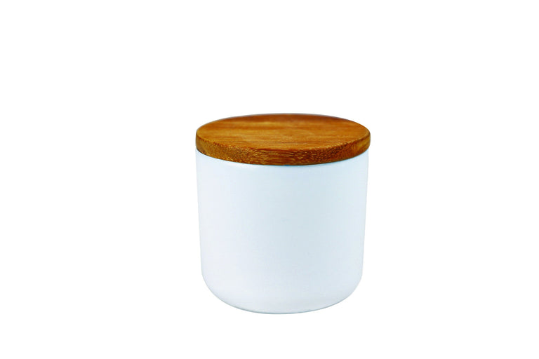 ACACIA LID WHITE STONEWARE | CONTAINER