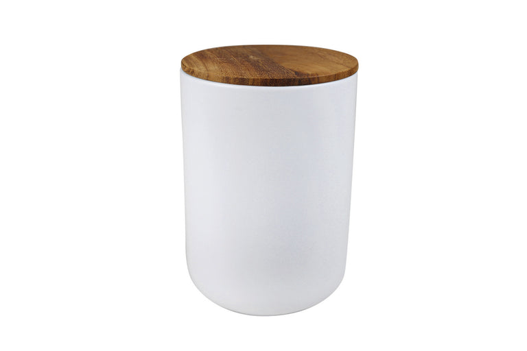 ACACIA LID WHITE STONEWARE | CONTAINER