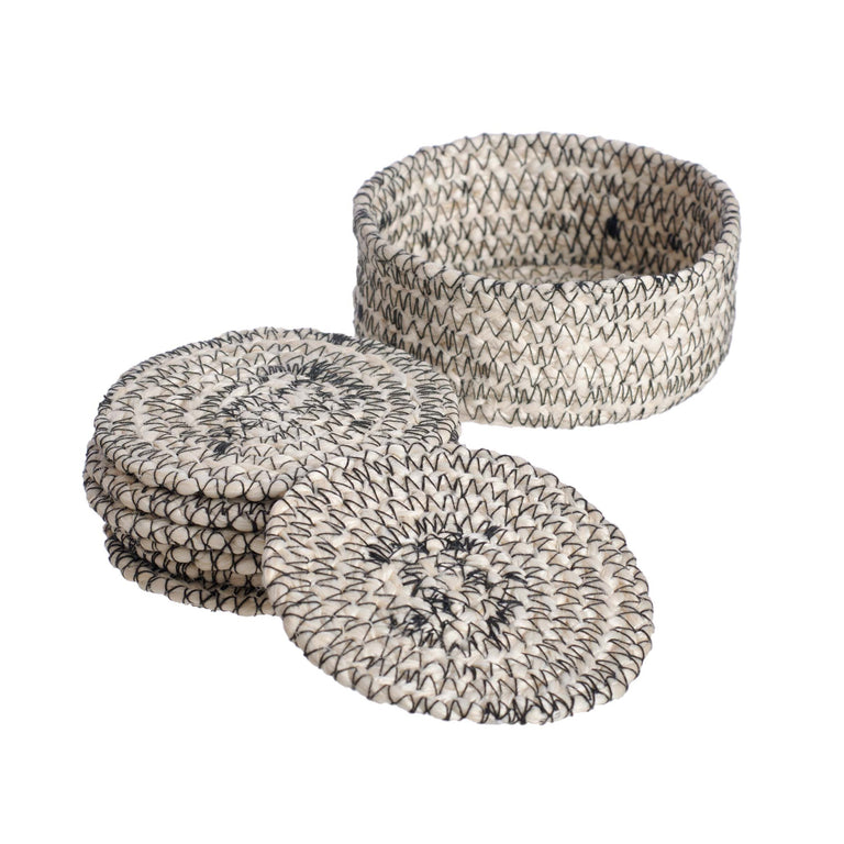 MELIA COASTERS (SET OF 8)-WHITE/BLK | ENTERTAINING