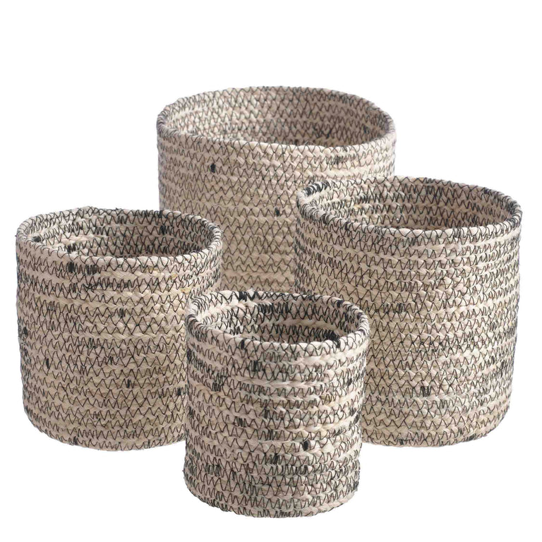 MELIA CACHEPOT (SET OF 4)-WHT/BLK | STORAGE