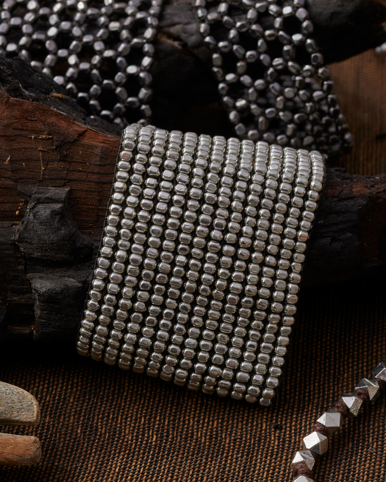 BEADED STRETCH SILVER BRACELET| JEWELRY