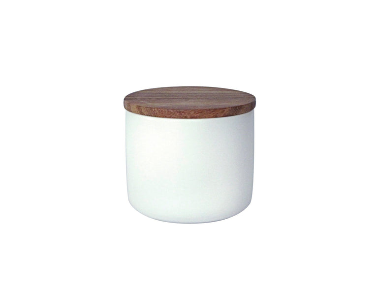 ACACIA LID WHITE STONEWARE | CONTAINER