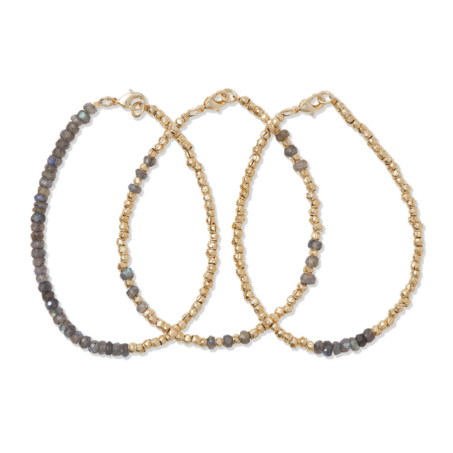 LABRADORITE AND BRASS BRACELETS SET OF 3| JEWELRY