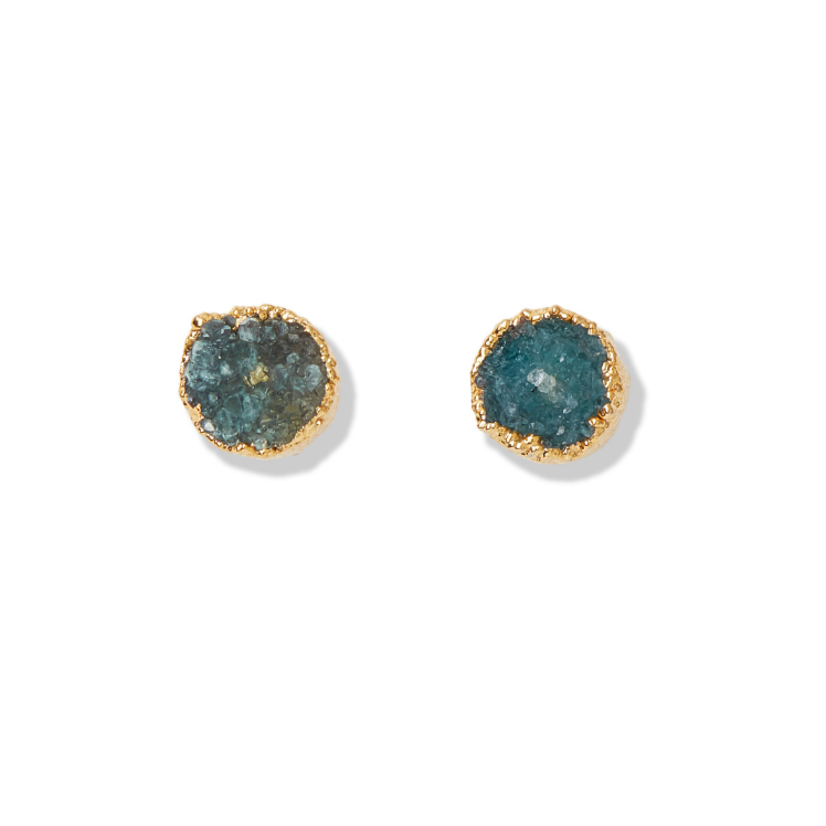 DRUSY POST EARRINGS BLUE| JEWELRY