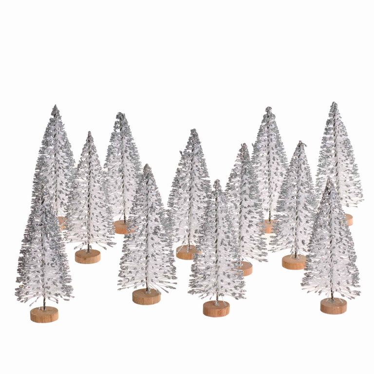 YUKON TREE-4 IN (SET OF 12) WHT/SLVR | HOLIDAY