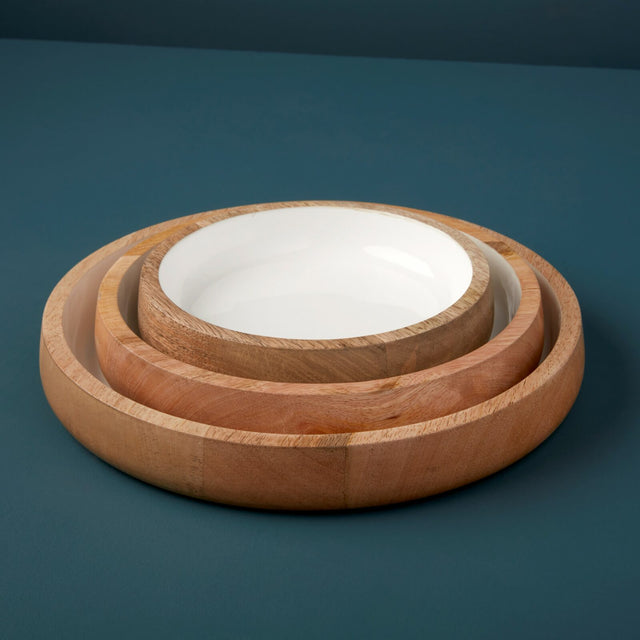 MANGO WOOD & ENAMEL NESTING BOWLS | ENTERTAINING