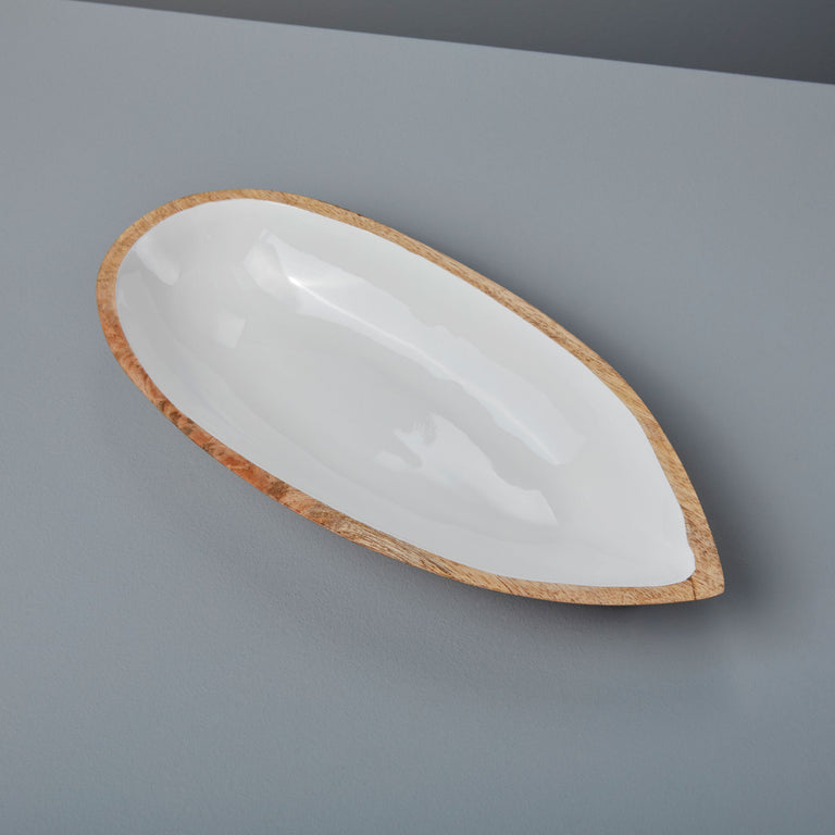 MANGO WOOD & WHITE ENAMEL OVAL DISH, SMALL | ENTERTAINING