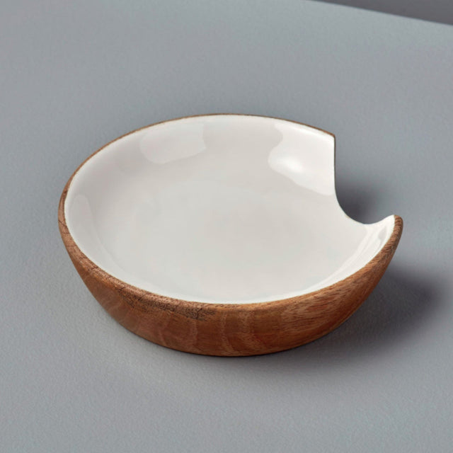 MANGO WOOD & WHITE ENAMEL SPOON REST | KITCHEN