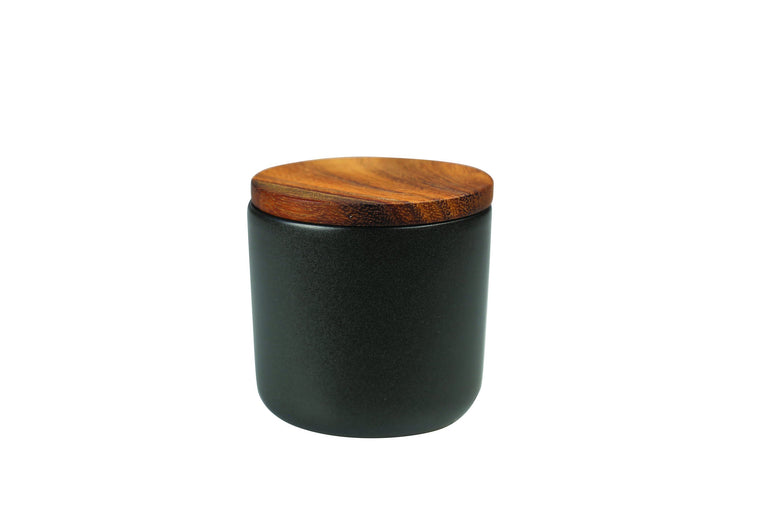 ACACIA LID BLACK STONEWARE | CONTAINER
