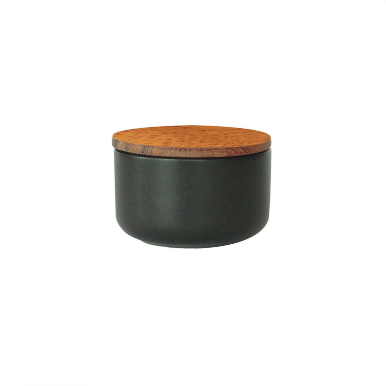 ACACIA LID BLACK STONEWARE | CONTAINER