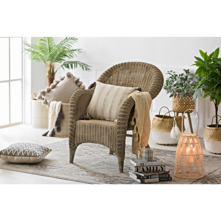 IVORY BRAIDED POM TASSEL THROW | THROWS