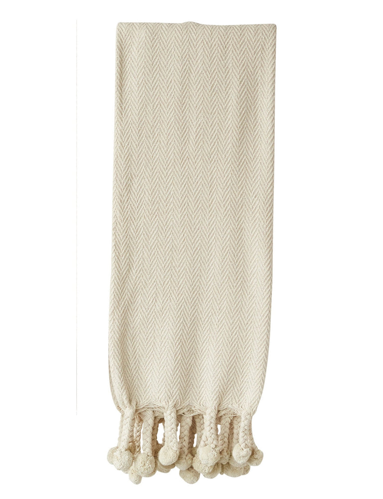 IVORY BRAIDED POM TASSEL THROW | THROWS