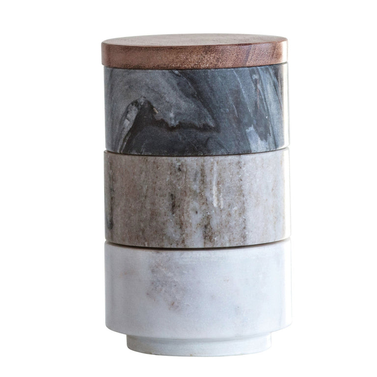 STACKING PINCH POTS WITH WOOD LID (set of 3) | STORAGE