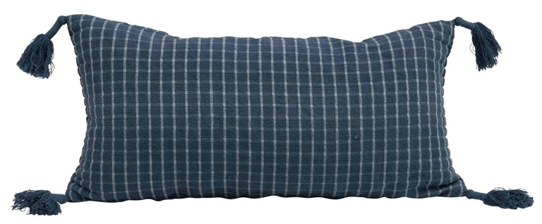 WOVEN COTTON LUMBAR PILLOW WITH TASSELS | PILLOWS