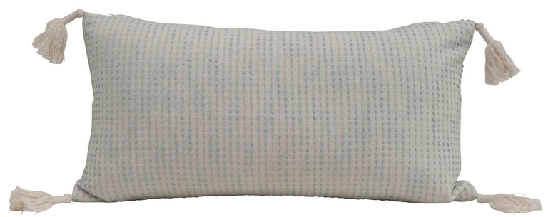WOVEN COTTON LUMBAR PILLOW WITH TASSELS | PILLOWS