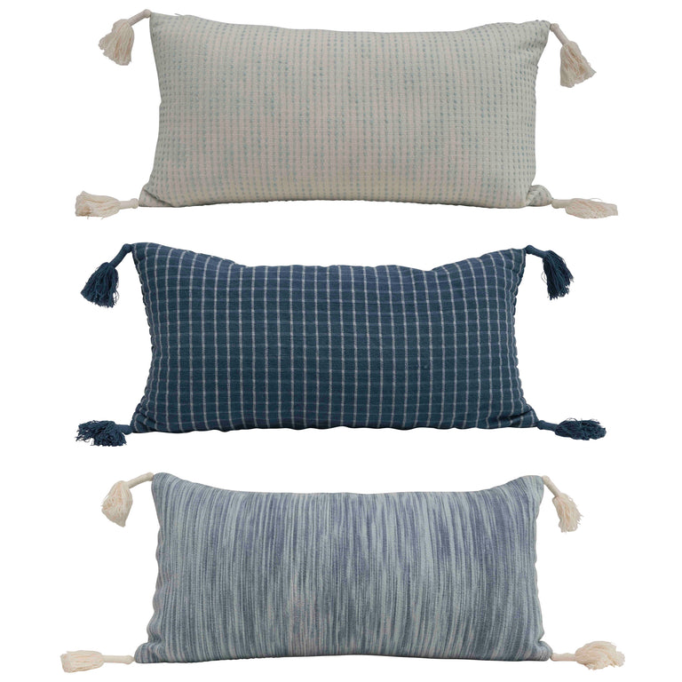 WOVEN COTTON LUMBAR PILLOW WITH TASSELS | PILLOWS