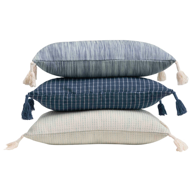 WOVEN COTTON LUMBAR PILLOW WITH TASSELS | PILLOWS