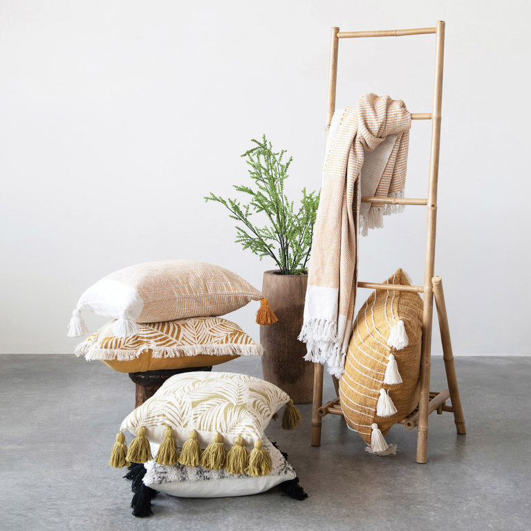GOLDEN STRIPES COTTON TASSEL PILLOW | PILLOWS