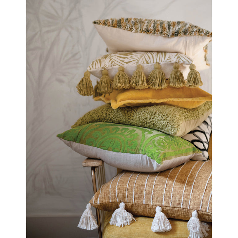 GOLDEN STRIPES COTTON TASSEL PILLOW | PILLOWS