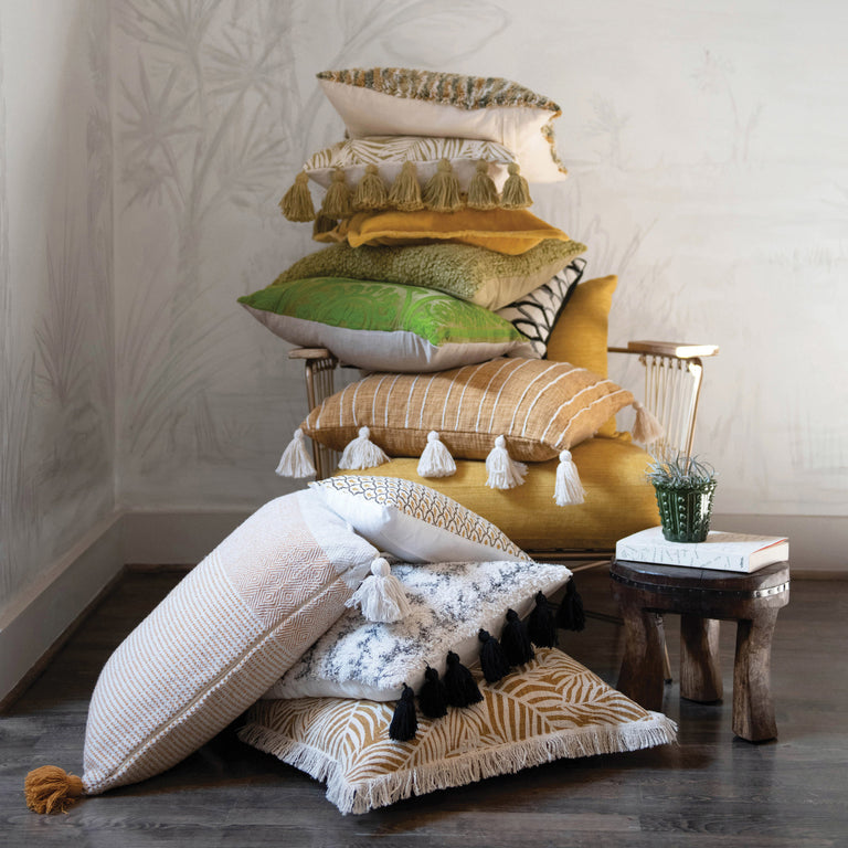 GOLDEN STRIPES COTTON TASSEL PILLOW | PILLOWS