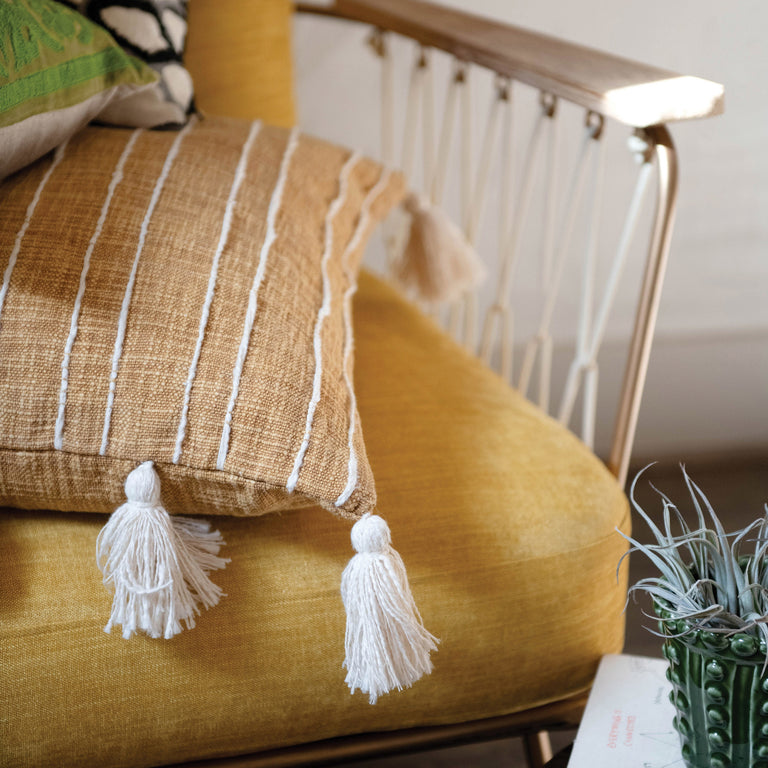 GOLDEN STRIPES COTTON TASSEL PILLOW | PILLOWS
