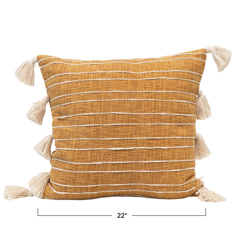 GOLDEN STRIPES COTTON TASSEL PILLOW | PILLOWS