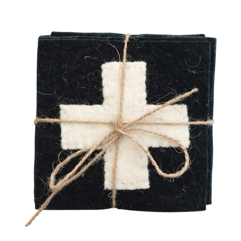 BLACK SWISS CROSS WOOL FELT COASTERS (set of 4) | ENTERTAINING