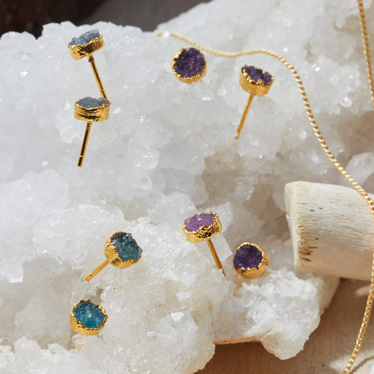 DRUSY POST EARRINGS BLUE| JEWELRY