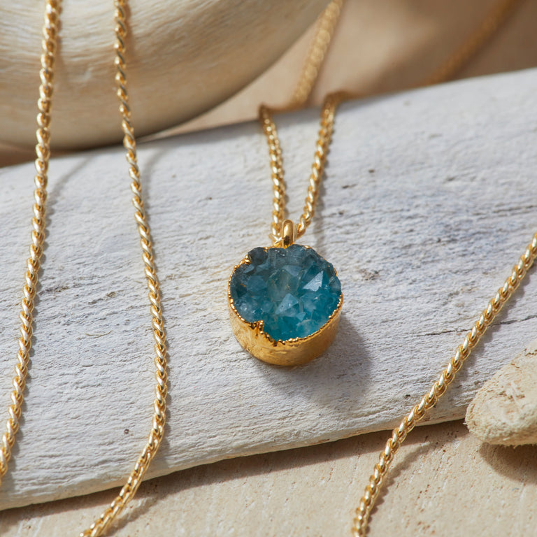 DRUSY PENDANT NECKLACE BLUE| JEWELRY