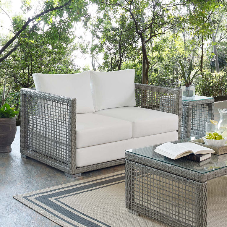 AURA OUTDOOR PATIO WICKER RATTAN LOVESEAT