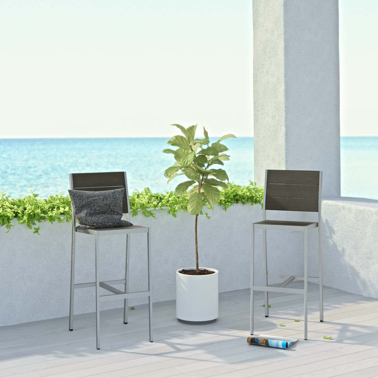 SHORE ARMLESS BAR STOOL OUTDOOR PATIO ALUMINUM SET OF 2