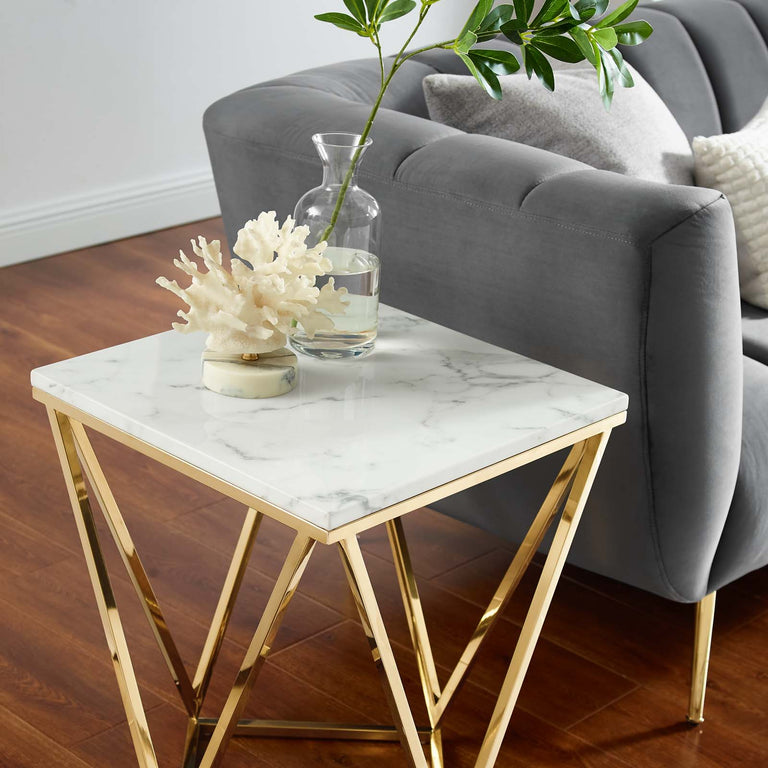 VERTEX GOLD METAL STAINLESS STEEL END TABLE | LIVING ROOM