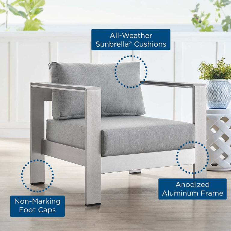 SHORE SUNBRELLA® FABRIC ALUMINUM OUTDOOR PATIO ARMCHAIR