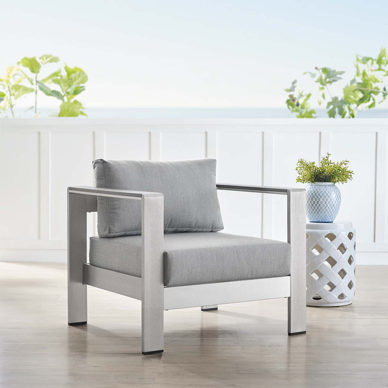 SHORE SUNBRELLA® FABRIC ALUMINUM OUTDOOR PATIO ARMCHAIR